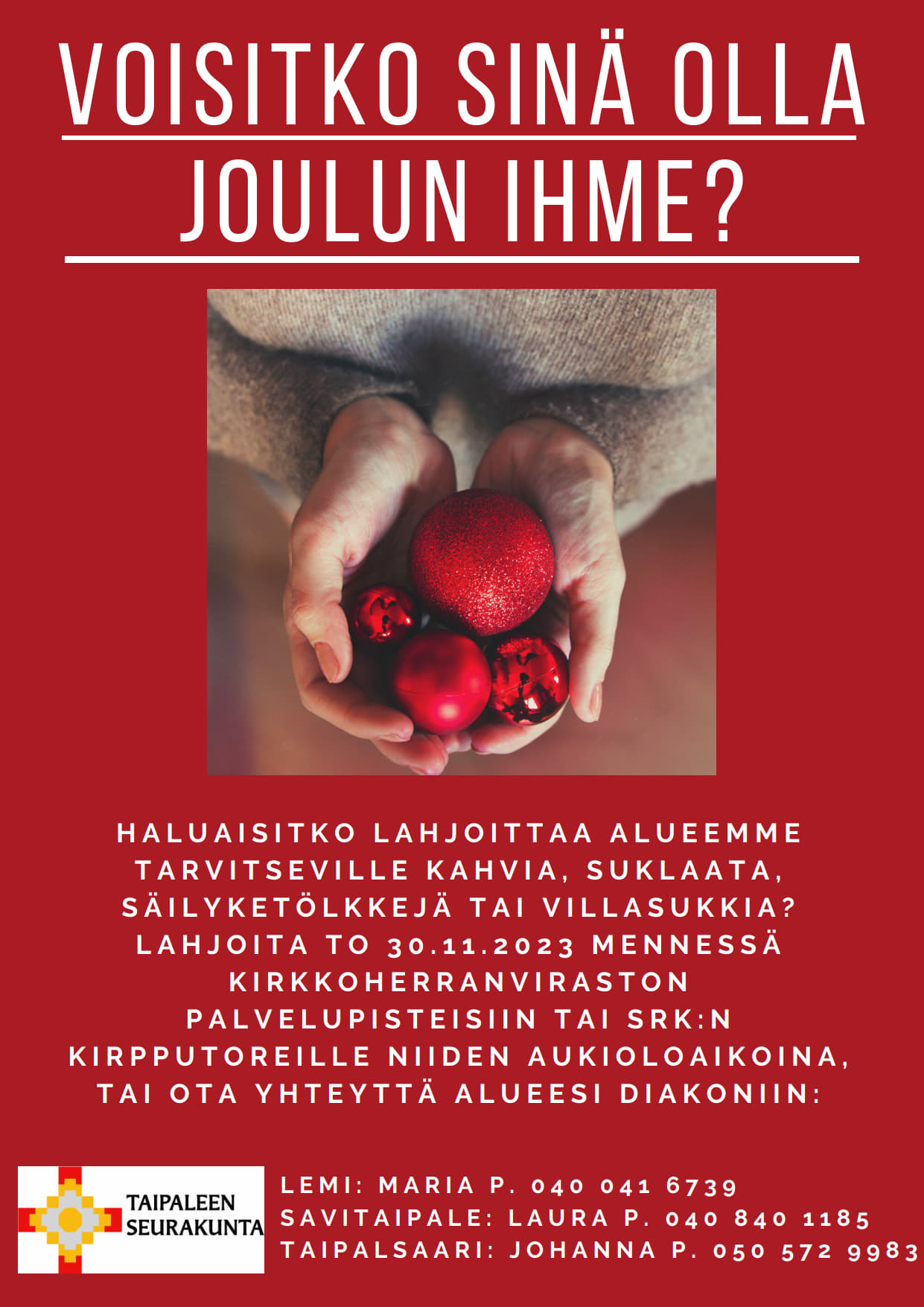 kädet joissa joulupalloja