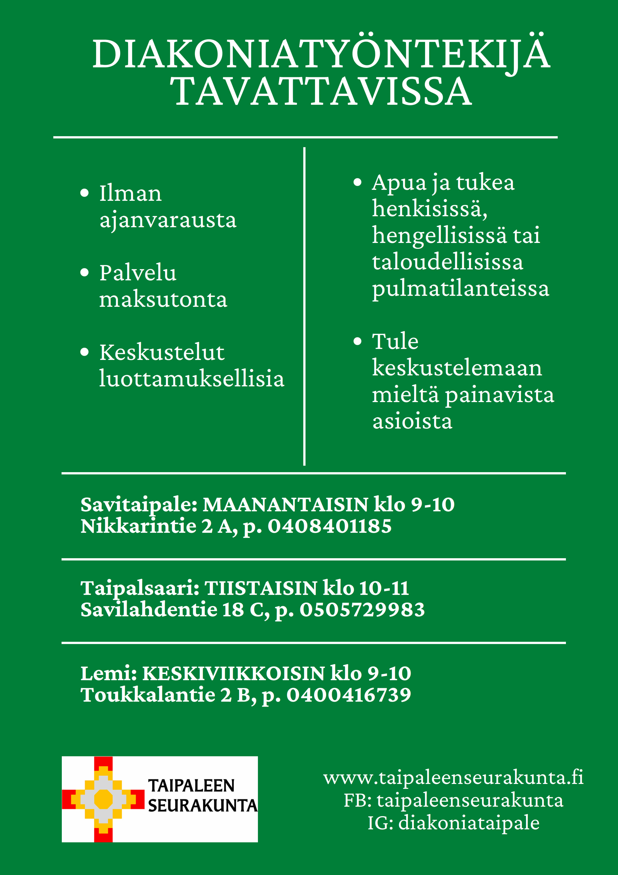 valkoista tekstiä vihreällä pohjalla