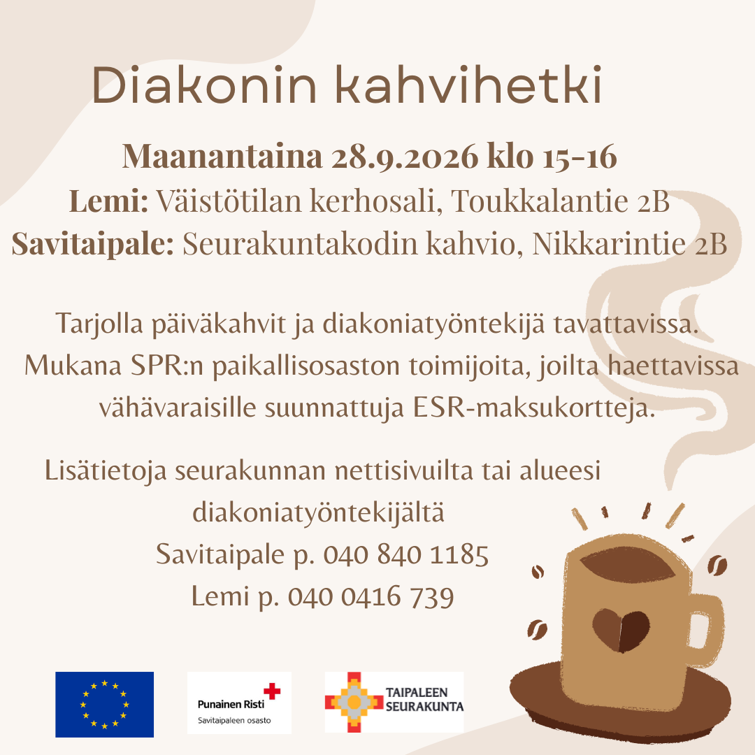kuvassa kahvikuppi ja mainostekstiä