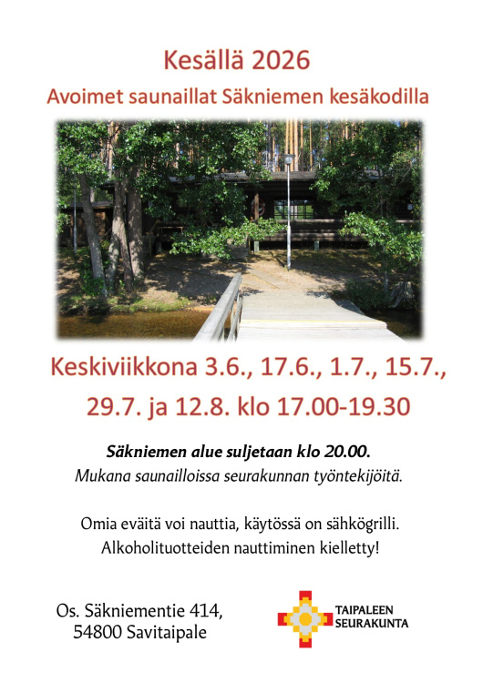kuvassa sauna ja tekstiä tapahtumasta