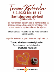 kuvassa tekstiä tapahtumasta ja sydän sekä runebergin torttu