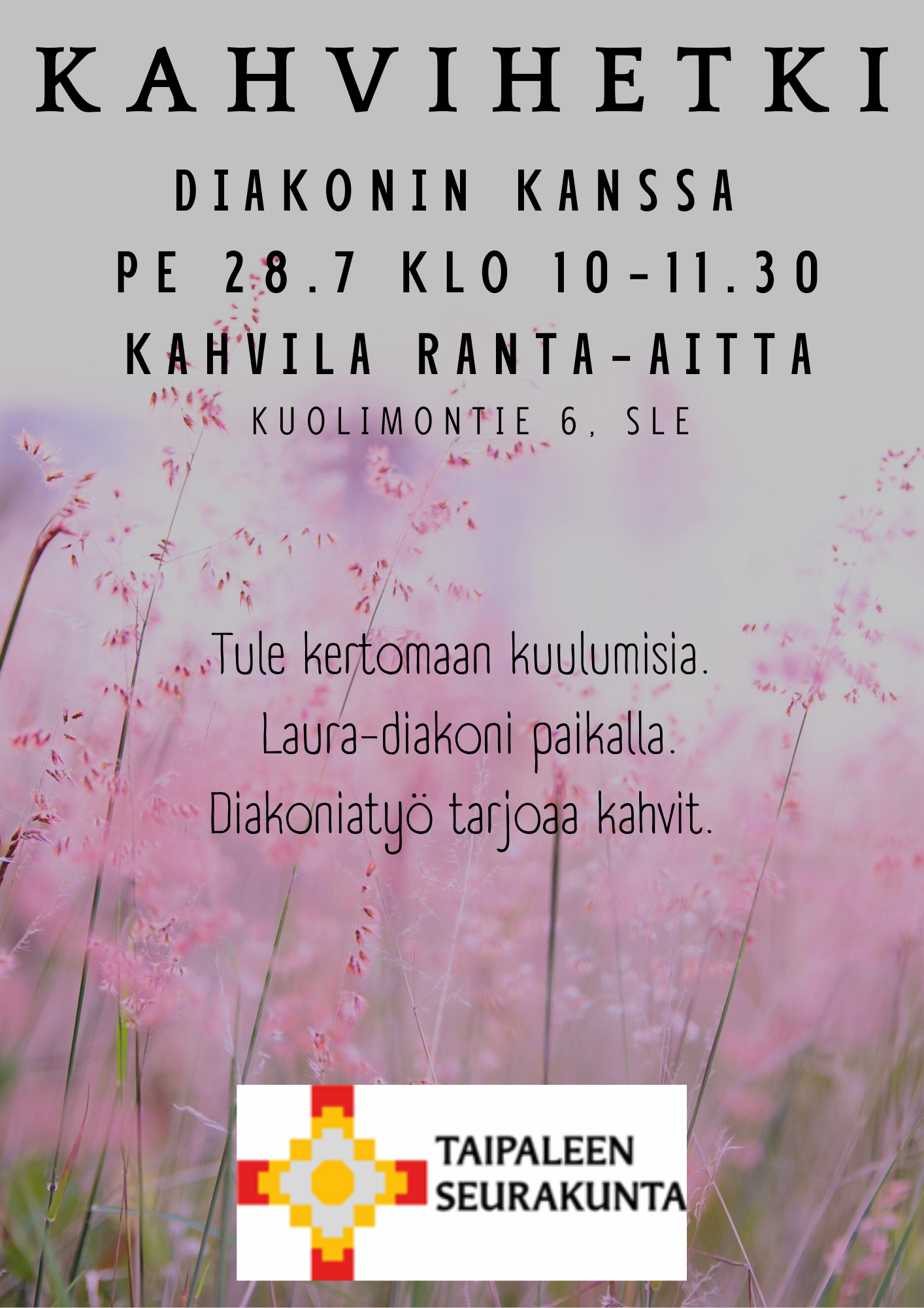 kuvassa kesäheiniä ja tekstiä.